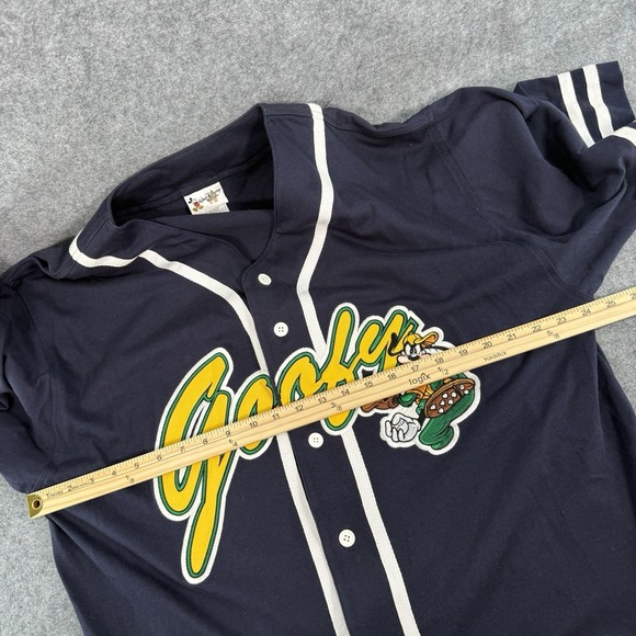 Vintage Disney World Goofy Baseball Jersey Shirt Large Navy Short Sleeve Y2K 90s - Picture 8 of 10